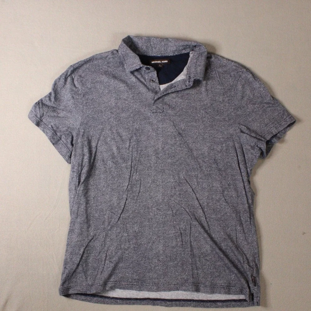 Michael Kors Mens XL Blue Geometric Print Short Sleeve Shirt Circular Design